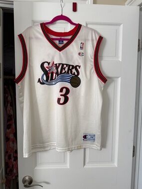 Champion White Sixers #3 Basketball Jersey with Red Trim